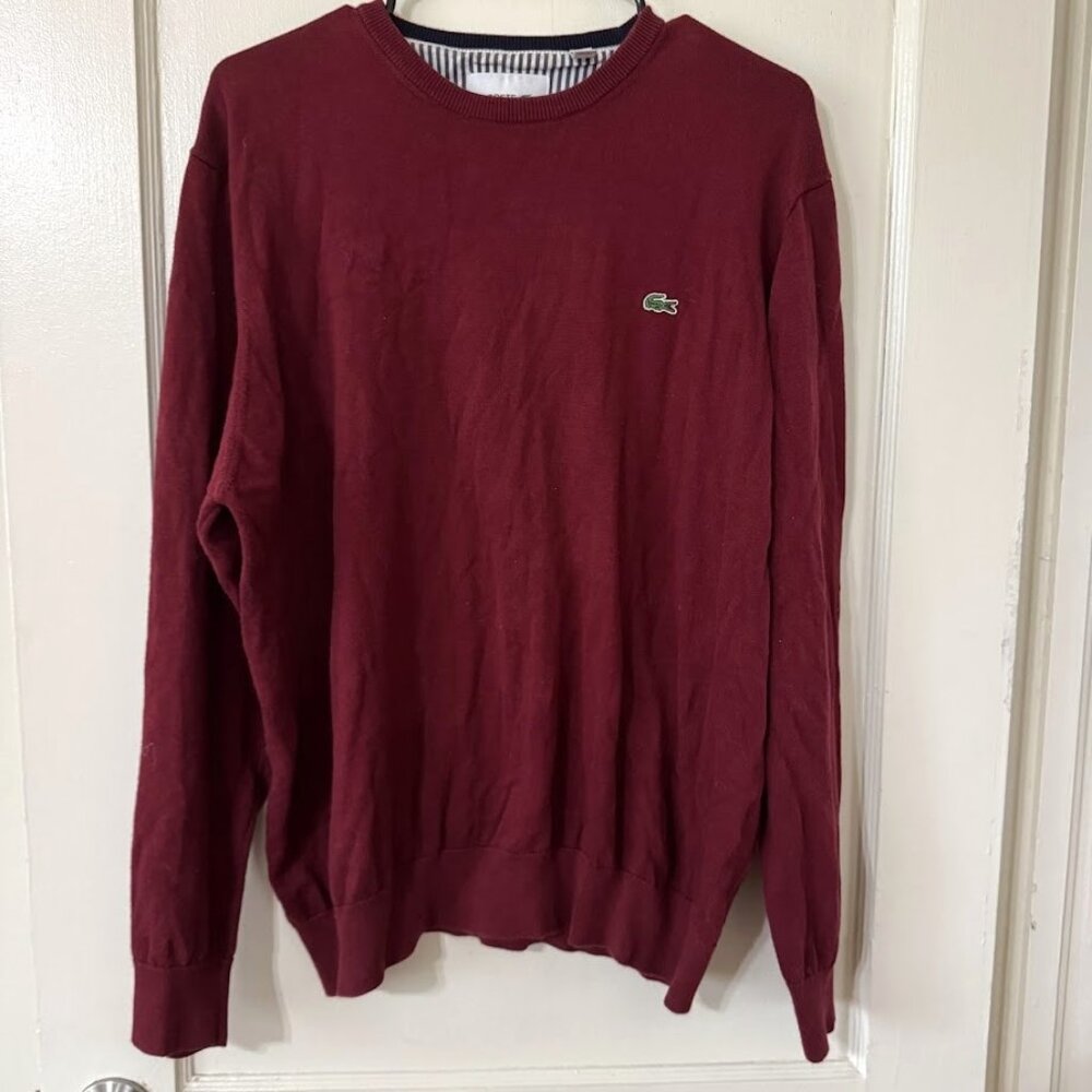 Vintage Lacoste Knit Sweater Pullover | 3XL (Fits Like XL) | Burgundy | 80s–90
